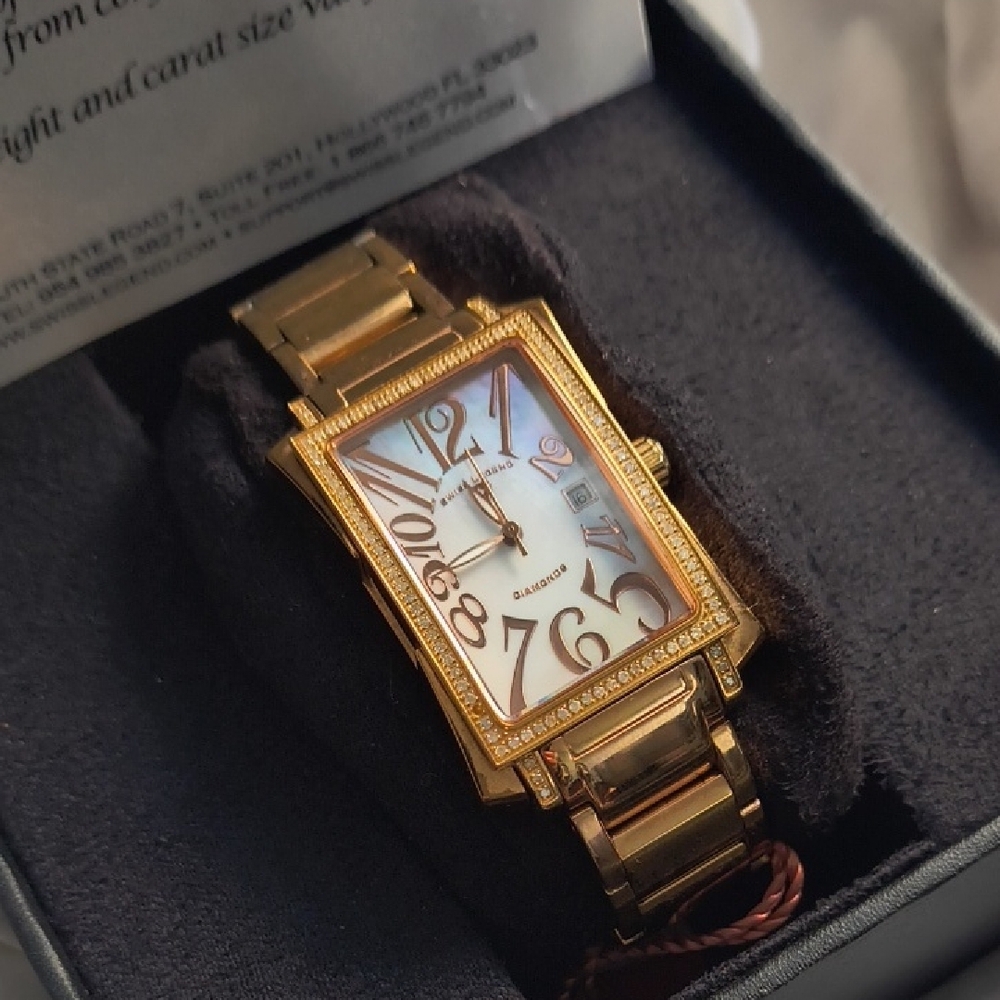 Gold Rectangular Watch with Brown Strap - image 10